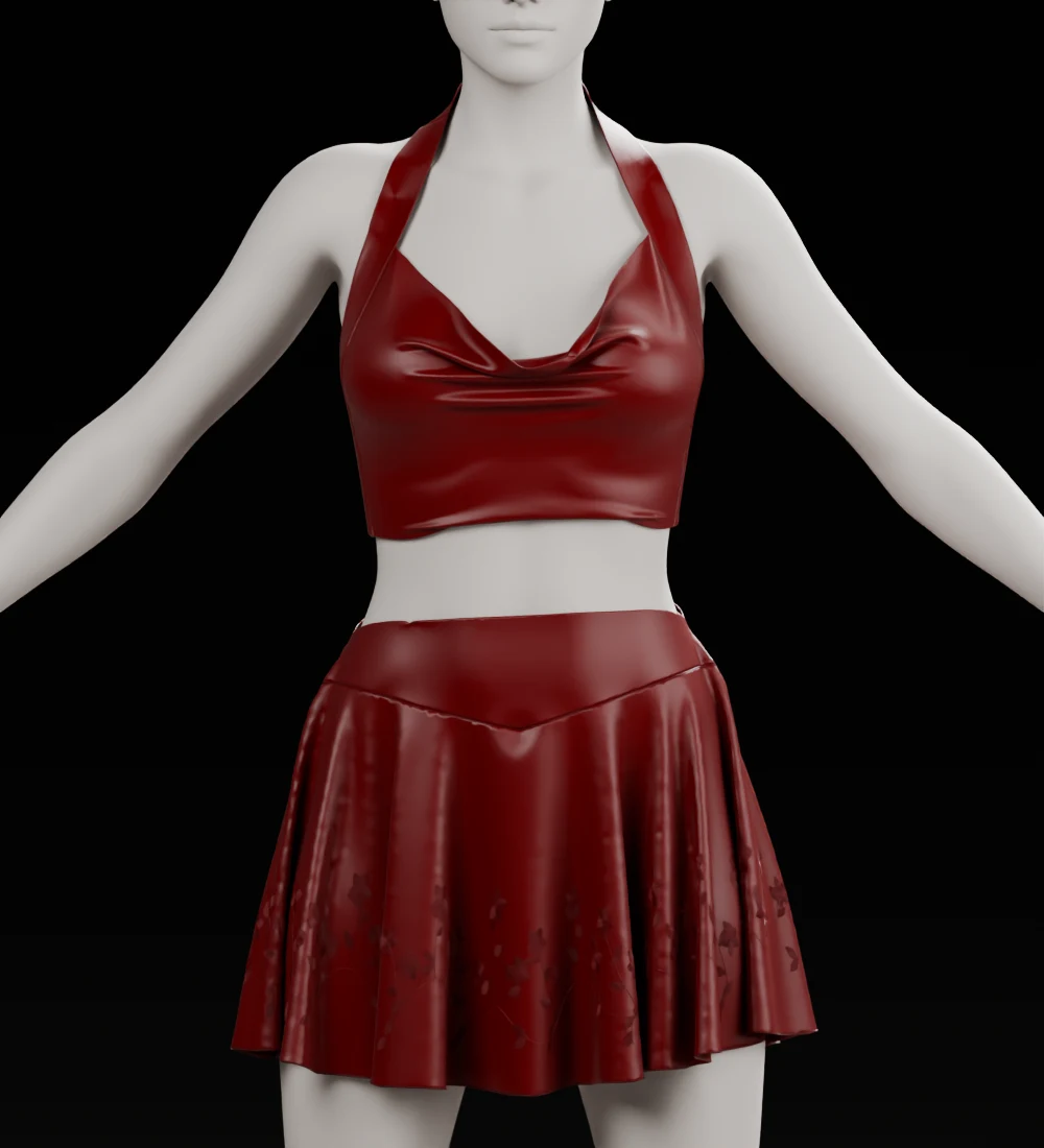 Cherry red halter top and pleated skirt