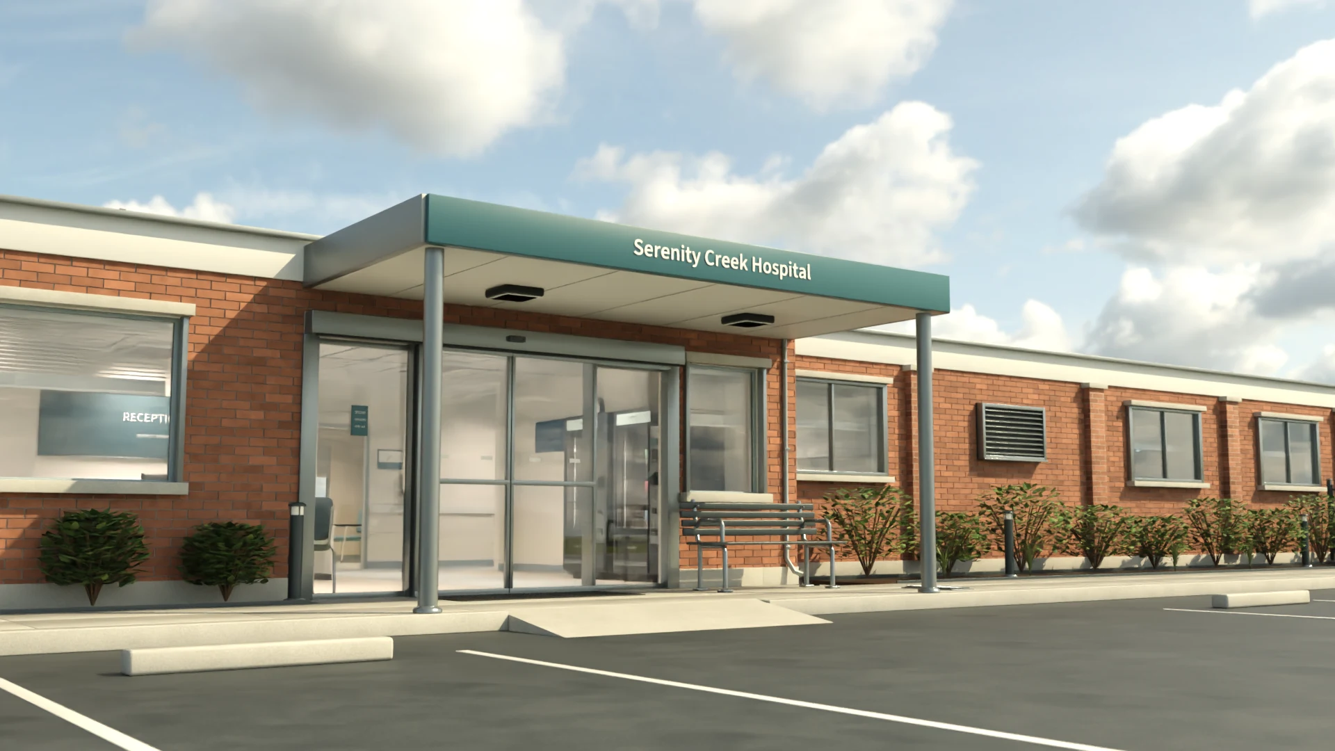 Hospital entrance in daylight