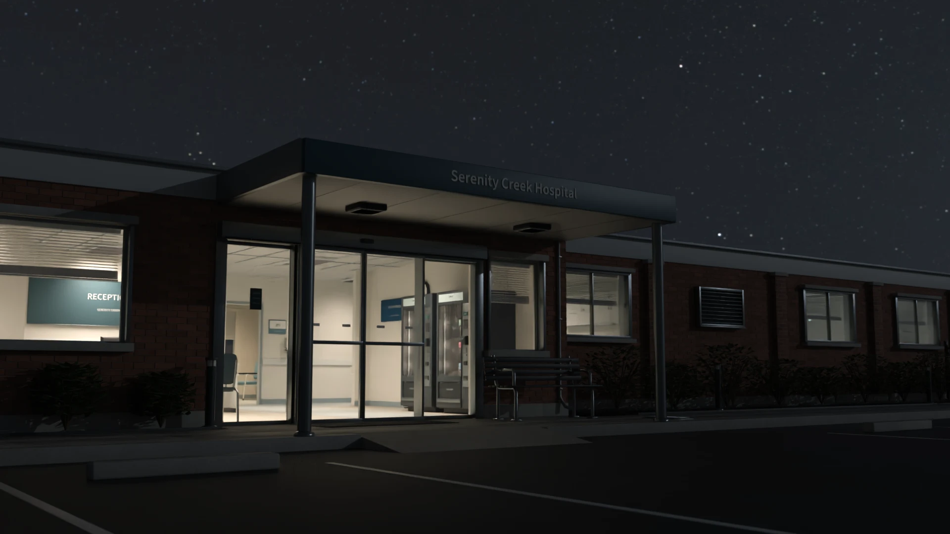 Hospital entrance at night